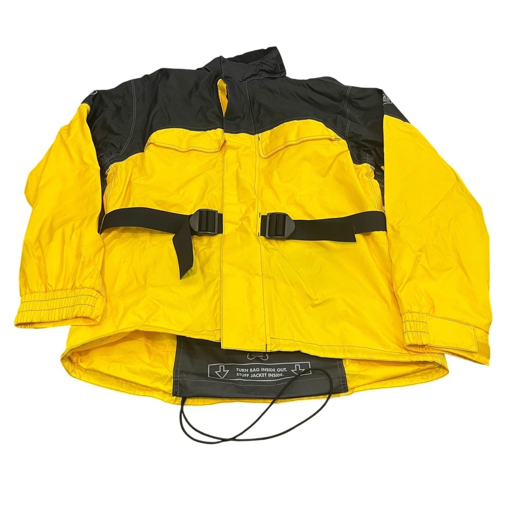 Firstgear Rain Jacket Mens M Yellow Black Packable Riding Gear Moto RSS
